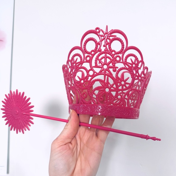 PINK GLITTER PRINCESS CROWN AND MAGIC WAND SET - Picture 1 of 5
